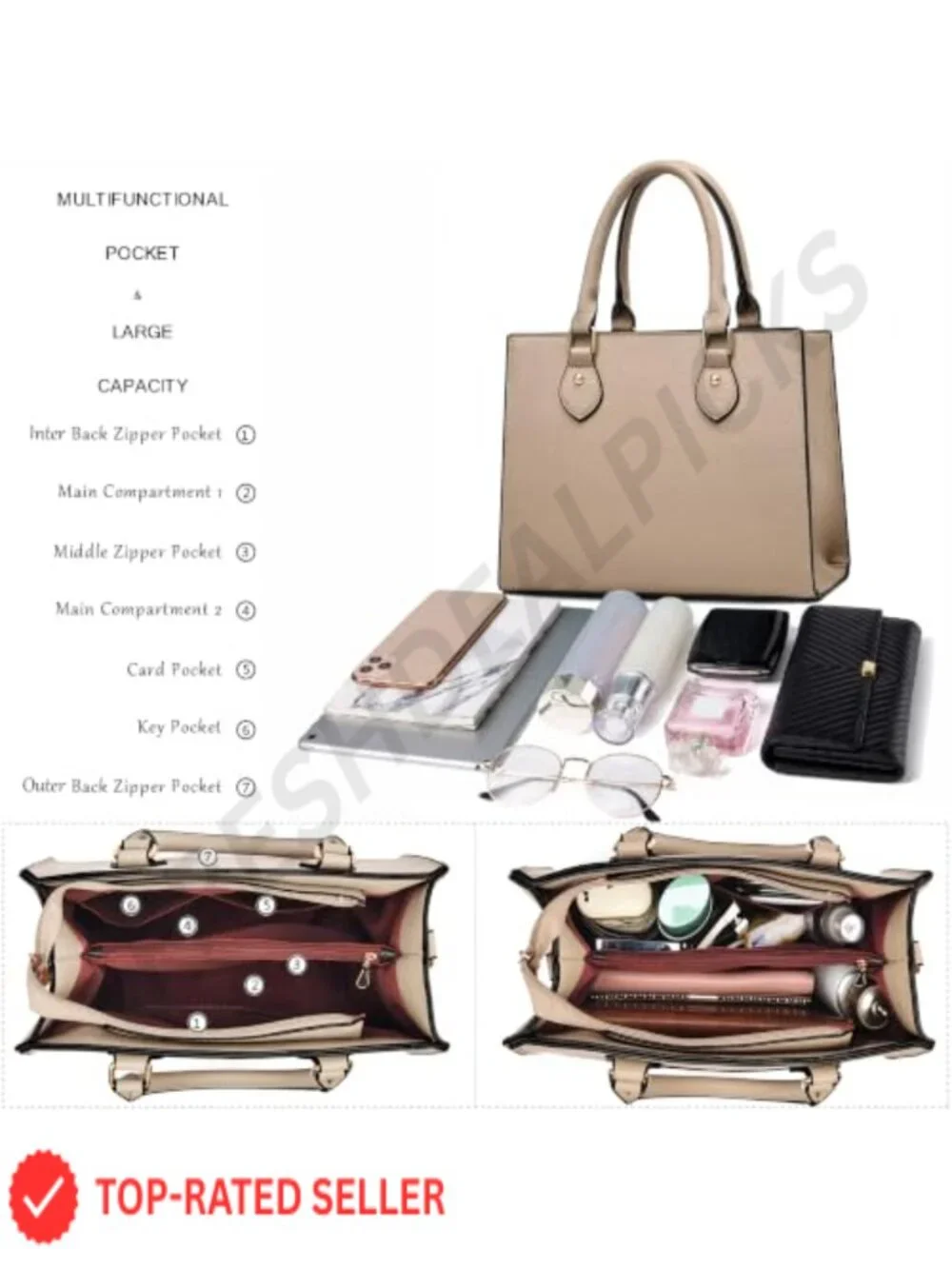 PU Leather Satchel Handbag Crossbody Tote Women's Shoulder Bag with Zipper